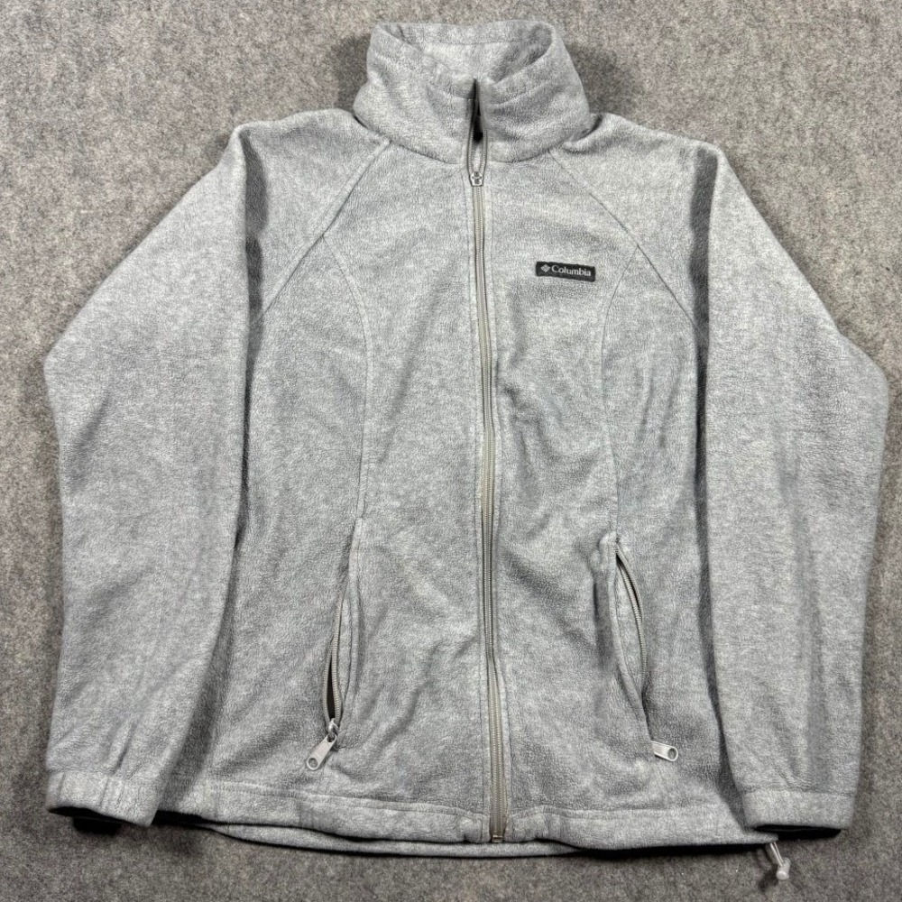 Columbia Benton Springs Mens Gray Full Zip Fleece Jacket Mock Neck Small Hiking